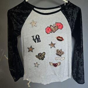 The Children's Place Black and Gray Long Sleeve Tee with Graphic Patches